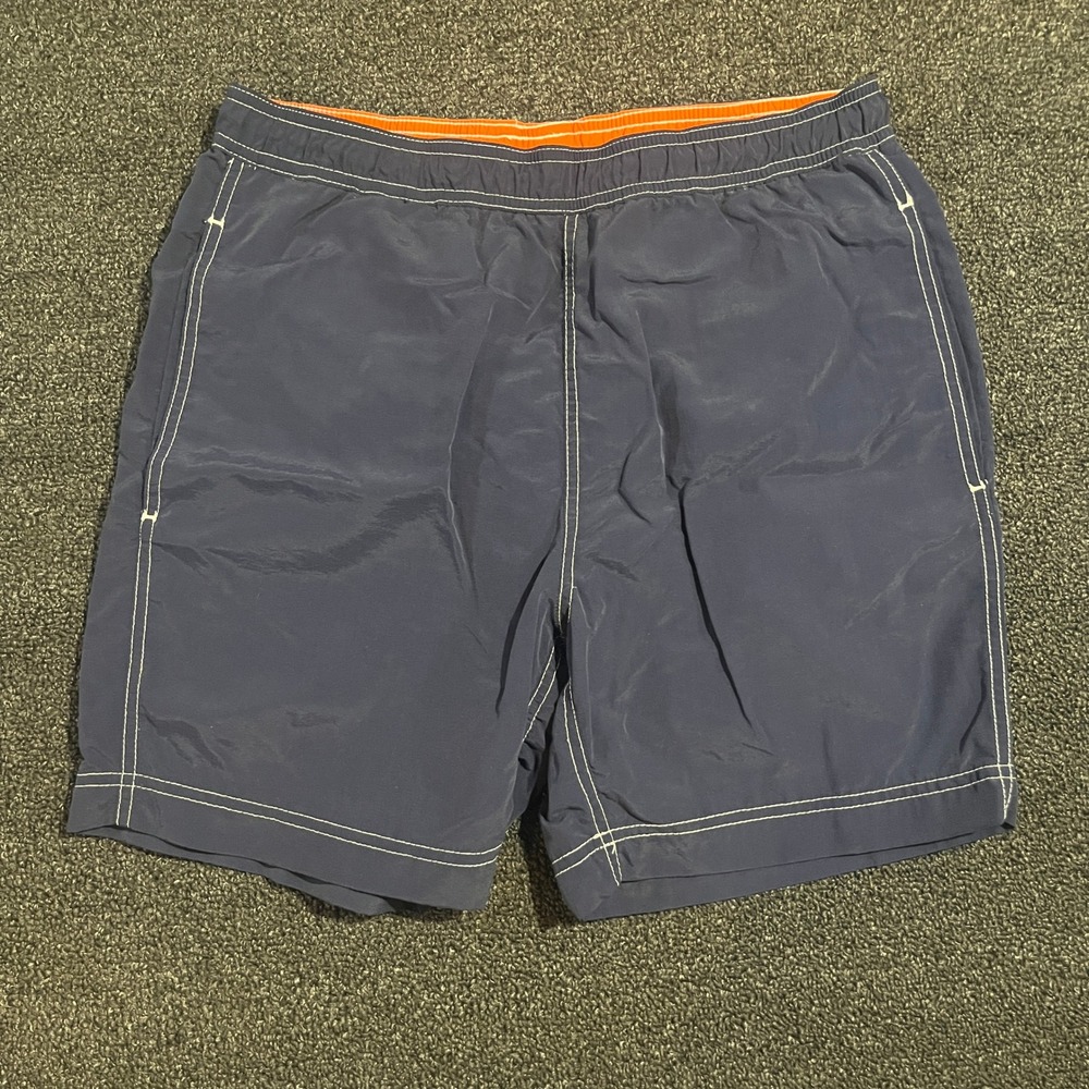 Chaps Mens Swim Trunks Navy Blue Orange Contrast Stitch Mesh Lined Small S/P/CH